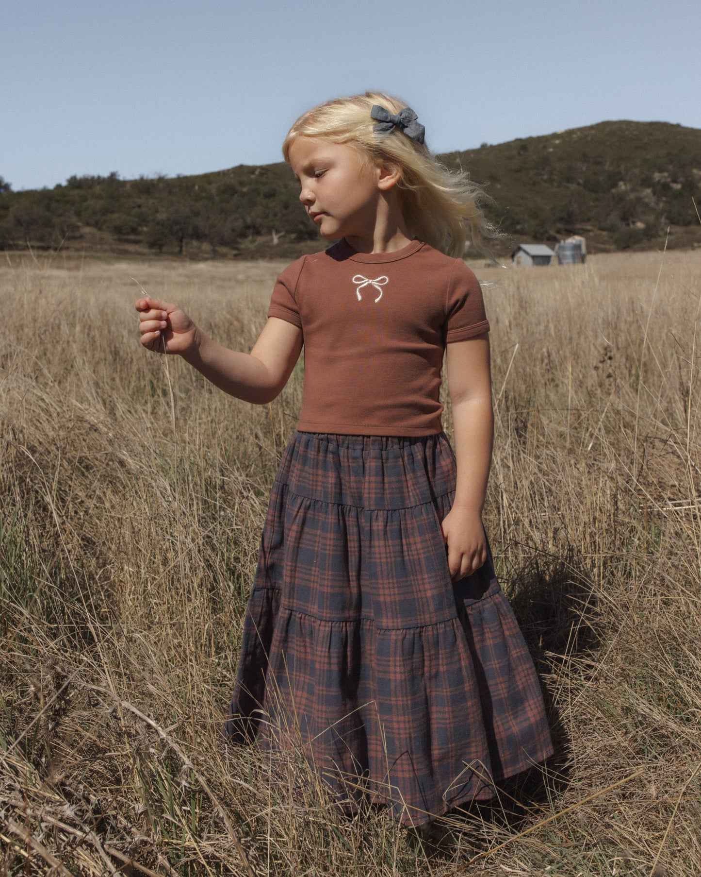 Midnight Plaid Tiered Midi Skirt