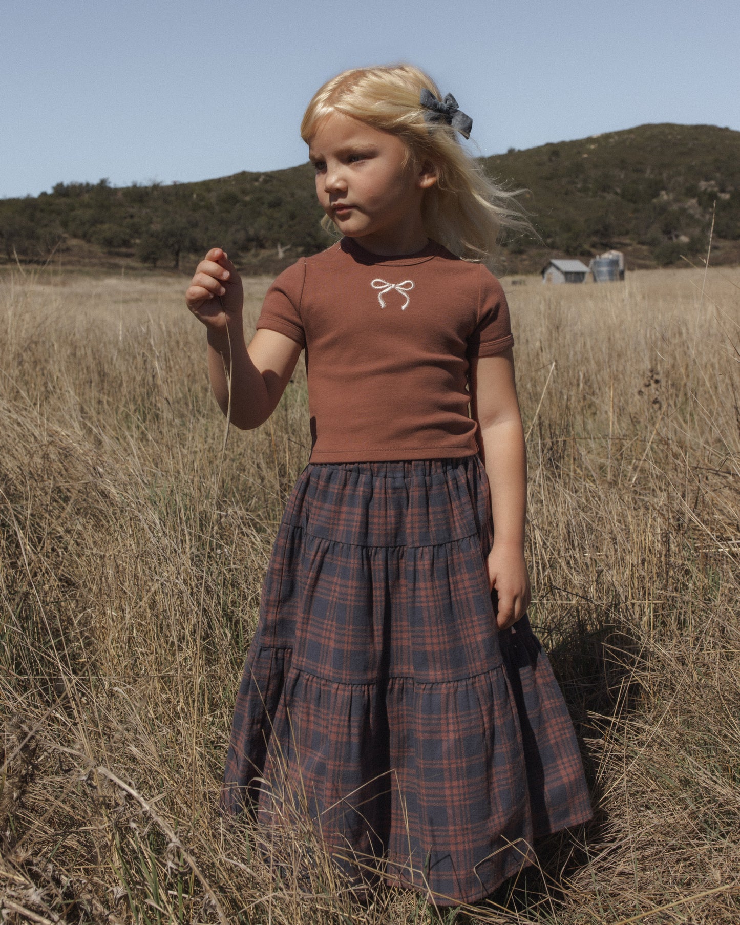 Midnight Plaid Tiered Midi Skirt