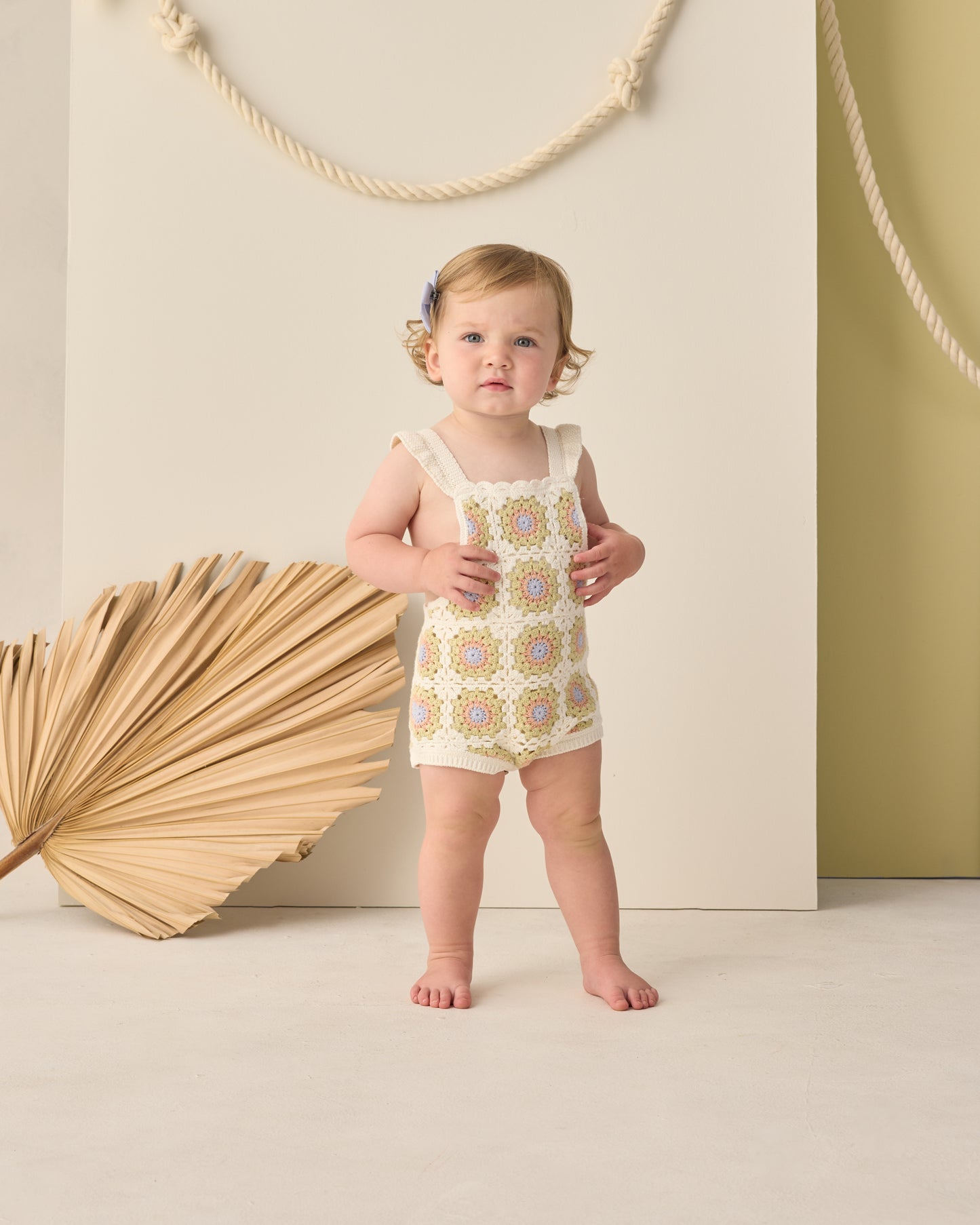 Citron Daisy Check Crochet Romper