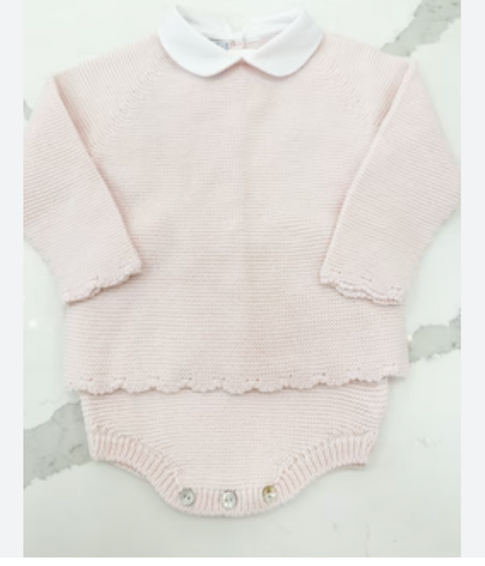 Garter Stitch Round Collar with Diaper Cover-Pink