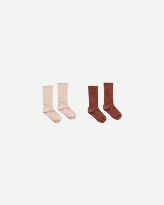 RIbbed Socks/Brick & Rose