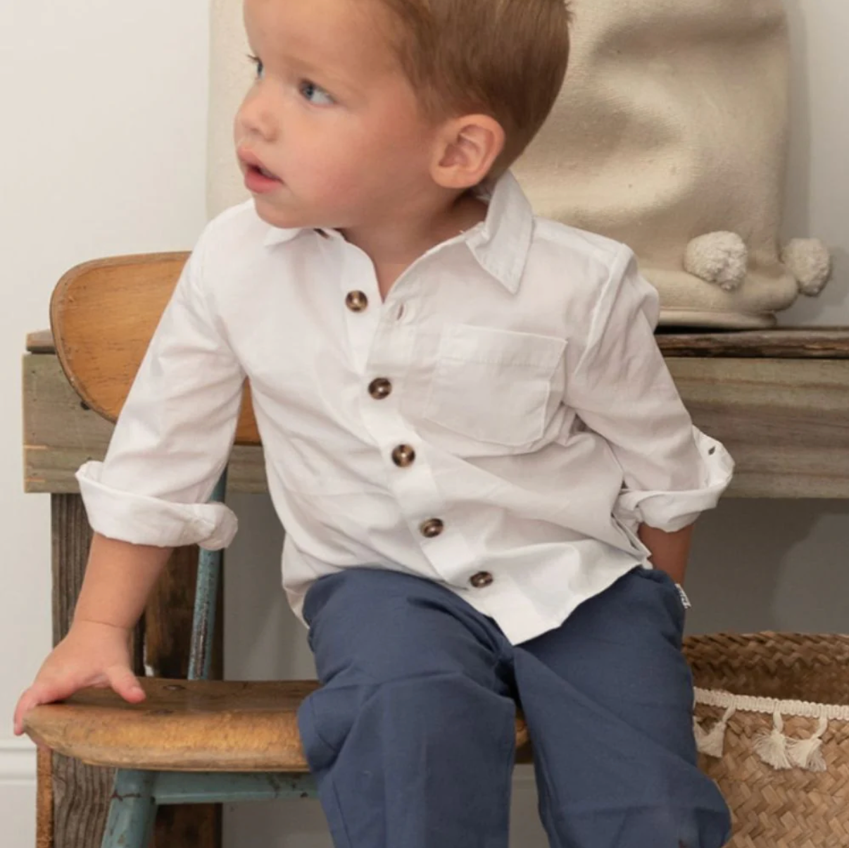 Perry Poplin Buttondown in Angel White