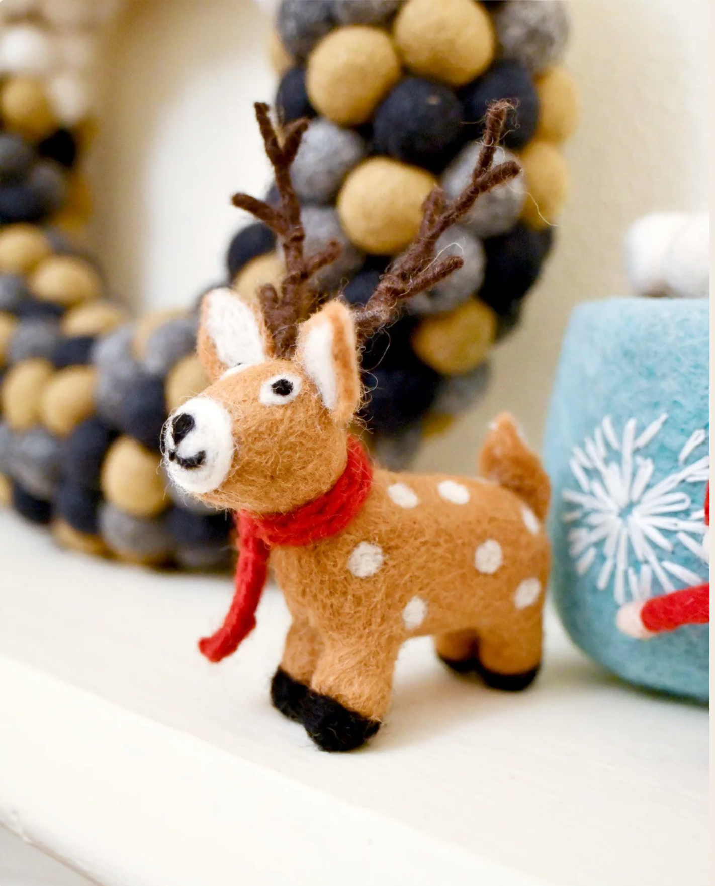 Felt Reindeer with Red Scarf