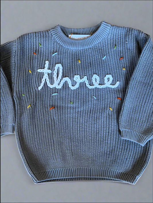 "THREE" Birthday Sweater