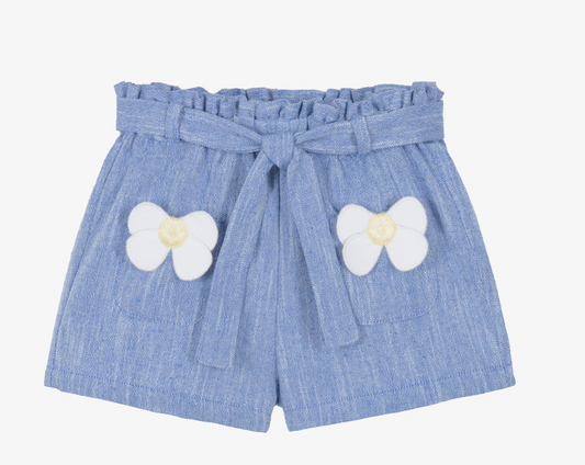 DK 311 Blue Marl Shorts With Daisy Appliques
