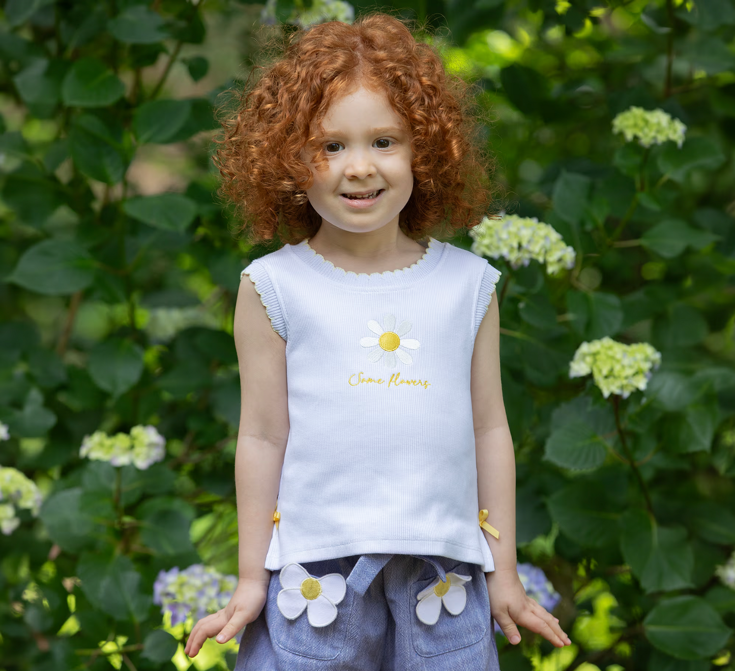 DK 311 Blue Marl Shorts With Daisy Appliques