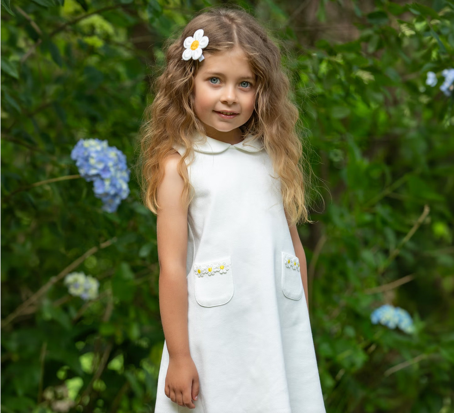 DK 314 White Cotton Pique Daisy Pocket Dress