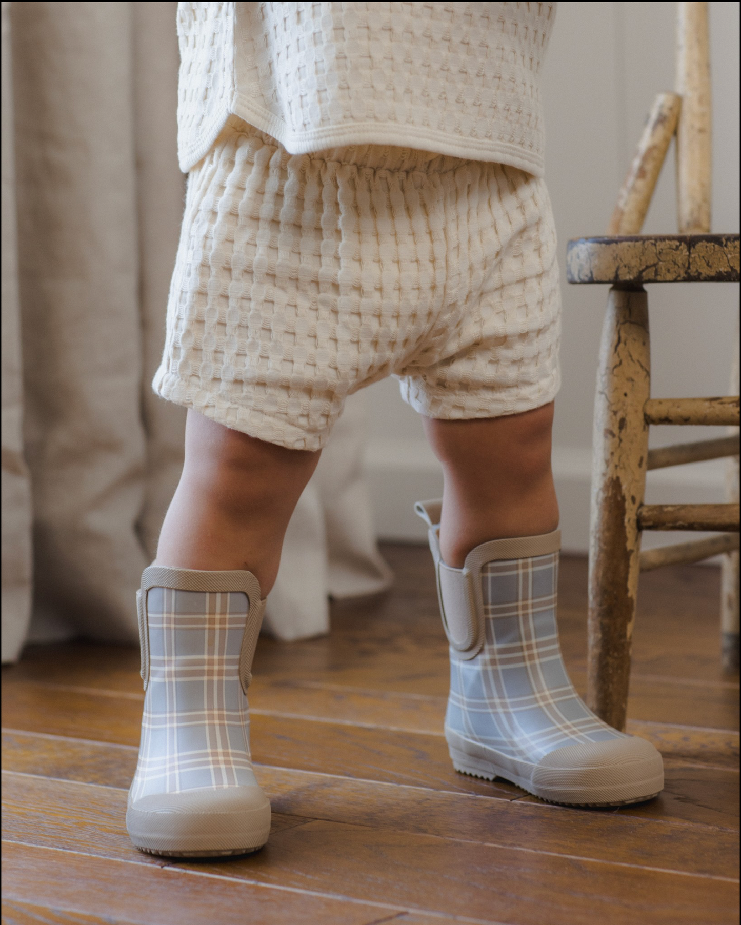 Blue Plaid Rain Boots