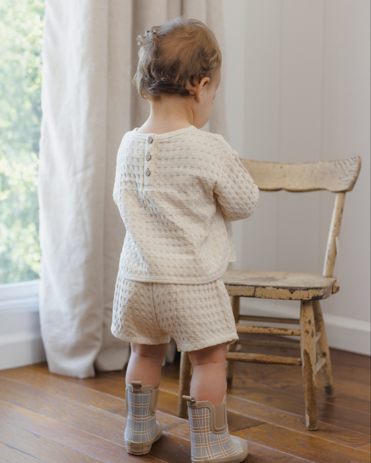 Blue Plaid Rain Boots