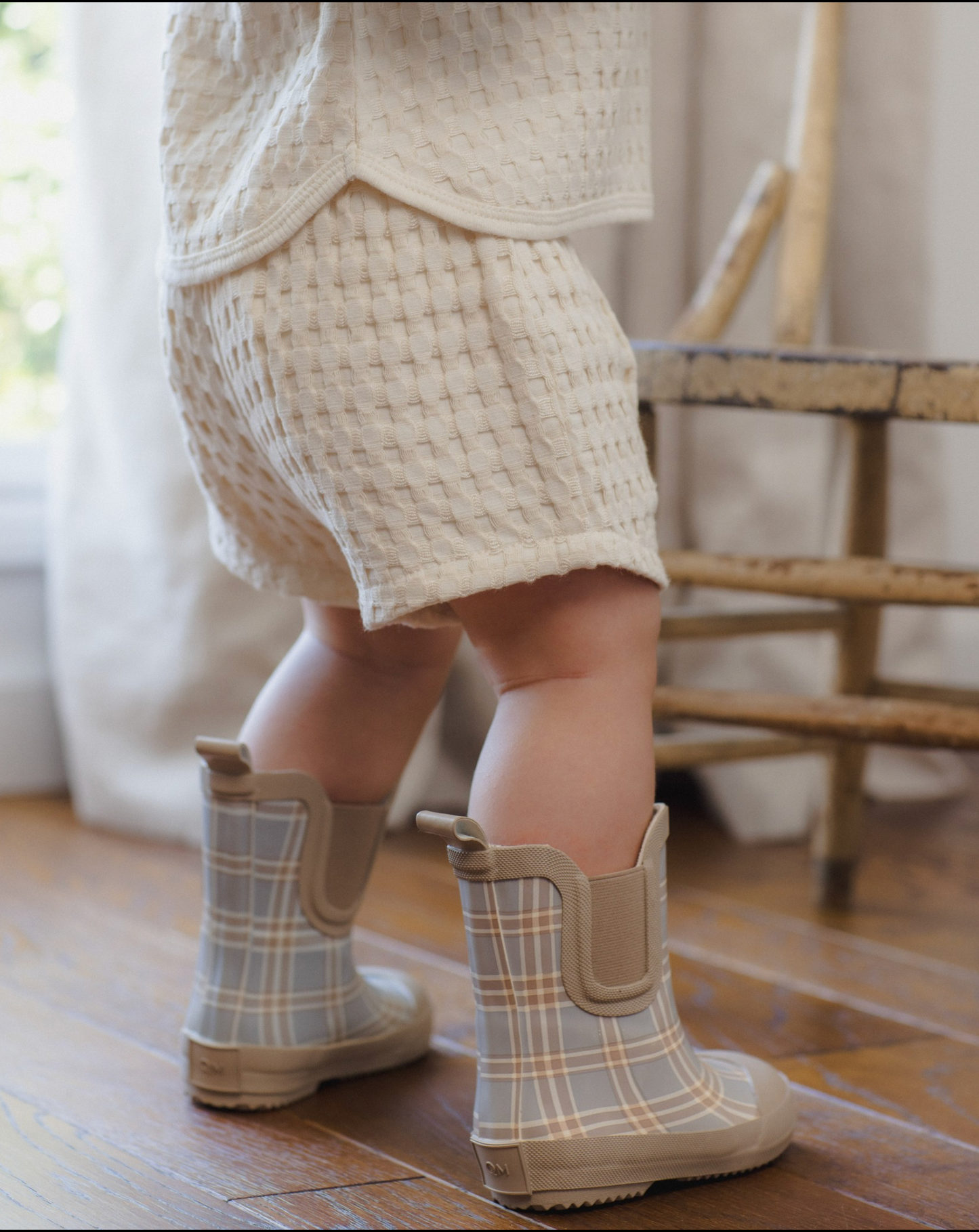 Blue Plaid Rain Boots