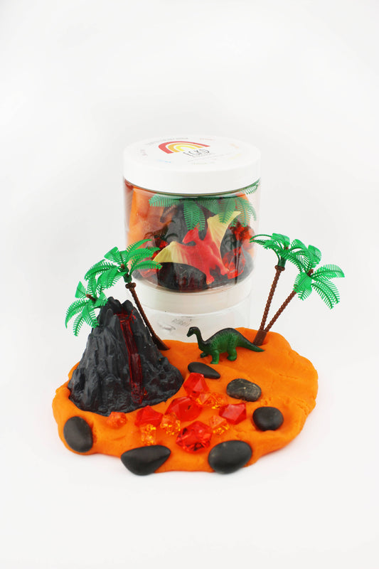 Dinosaur Volcano Play Dough-to-Go Jar