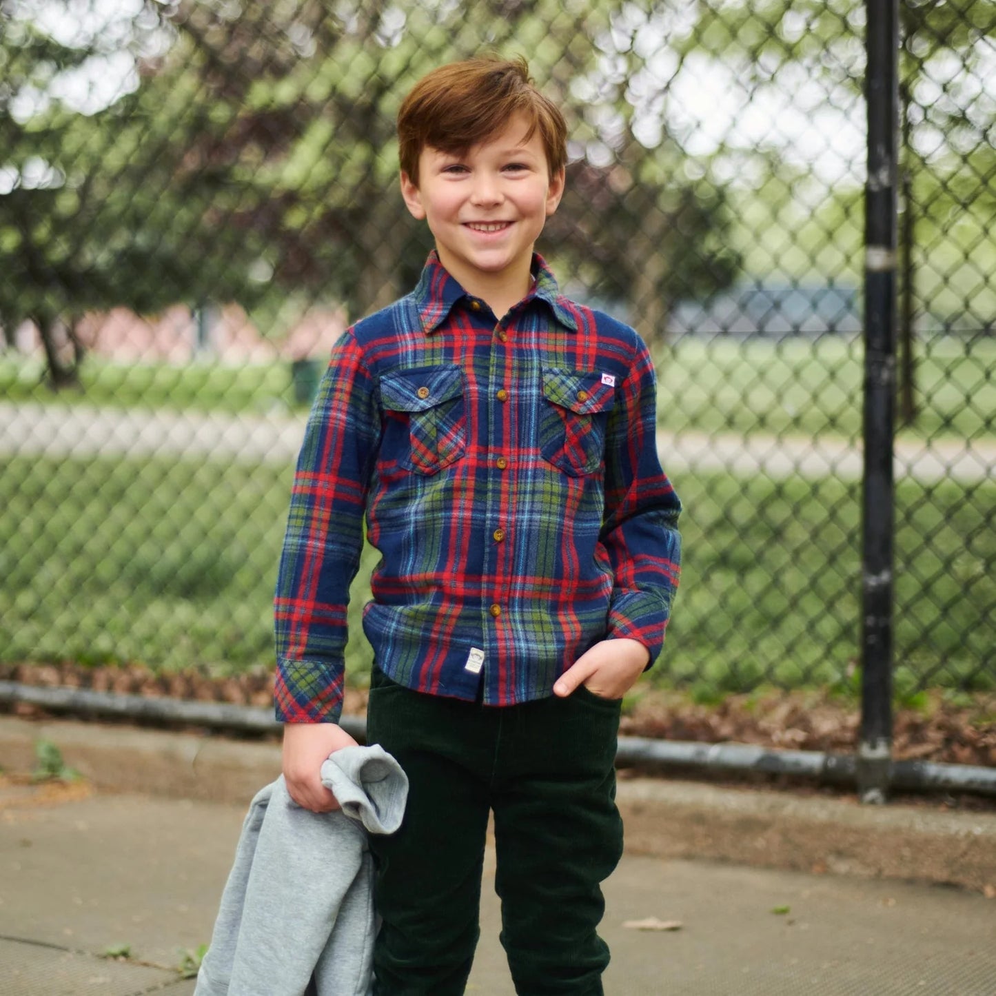 Navy Cranberry Plaid Flannel Shirt