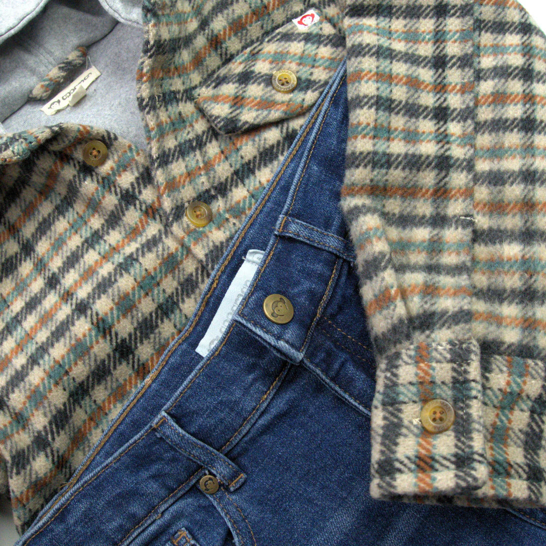 Beige and Teal Glen Hooded Plaid