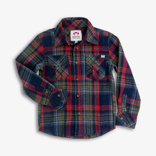 Navy Cranberry Plaid Flannel Shirt