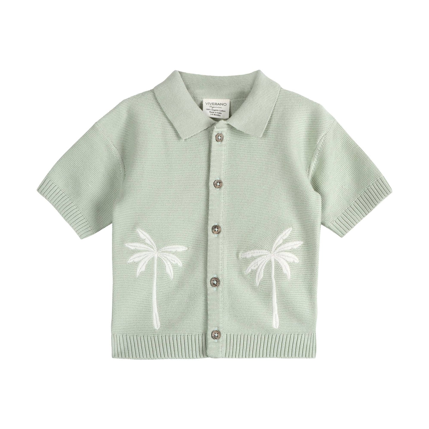 Palm Trees Embroidered Knit Short Set