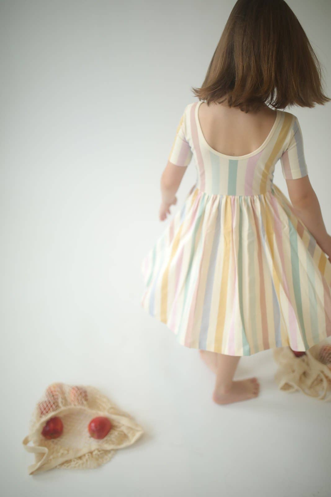 Short Sleeve Twirl Dress in Pastel Stripes