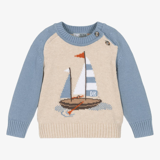 Beige and Blue Sailboat Sweater