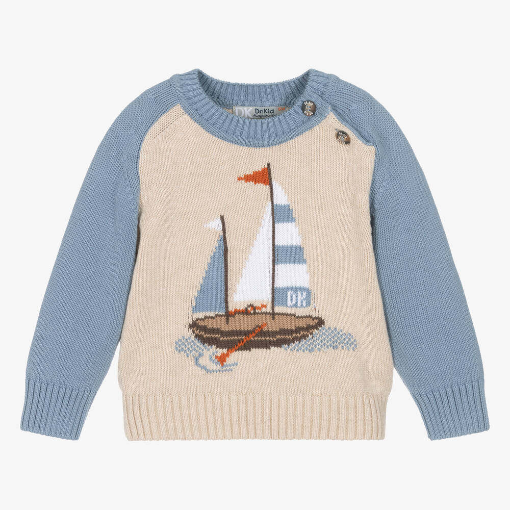 Beige and Blue Sailboat Sweater