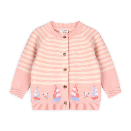 Stripe Sailboats Knit Cardigan