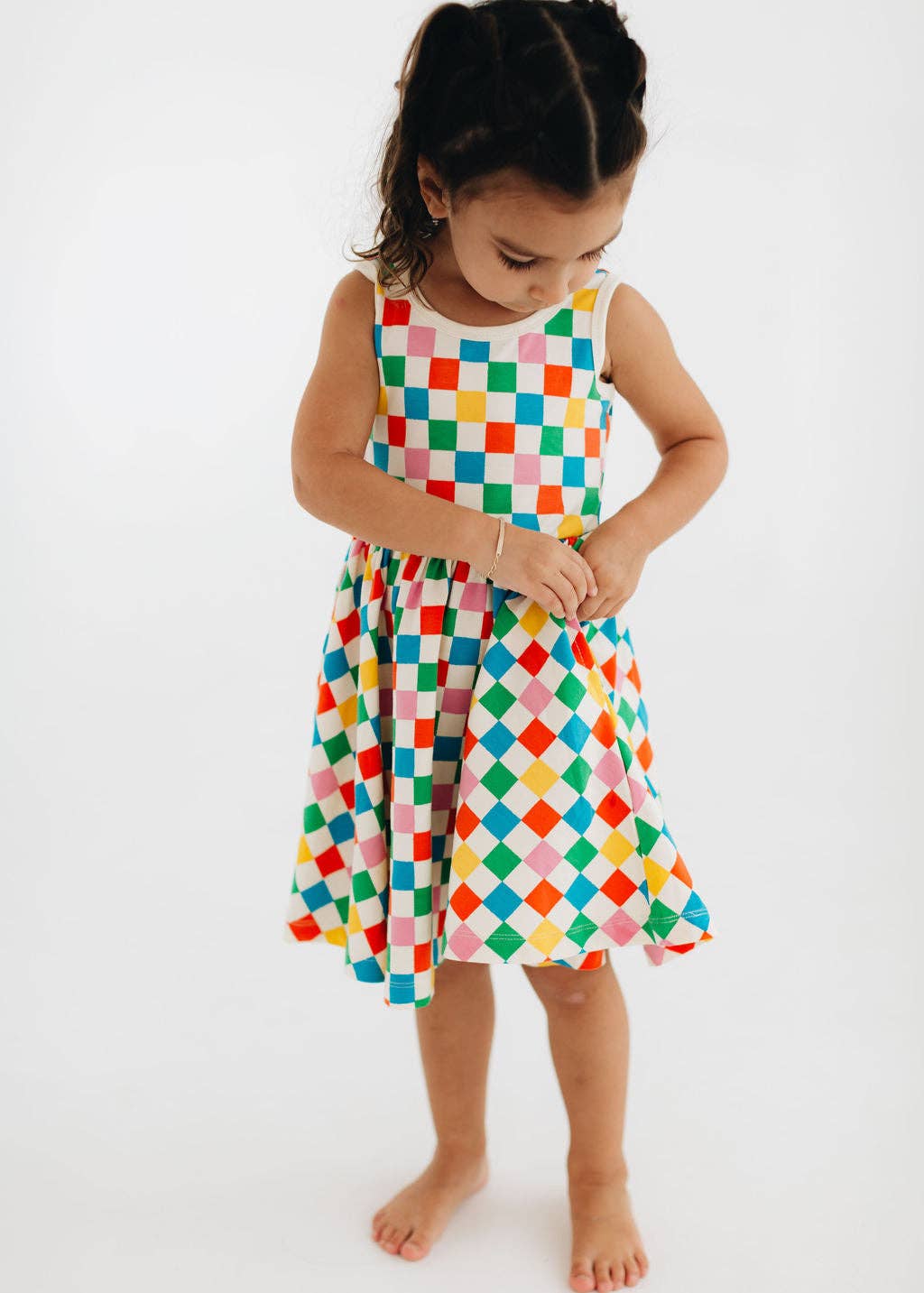 Sleeveless Twirl Dress in Party Checkers