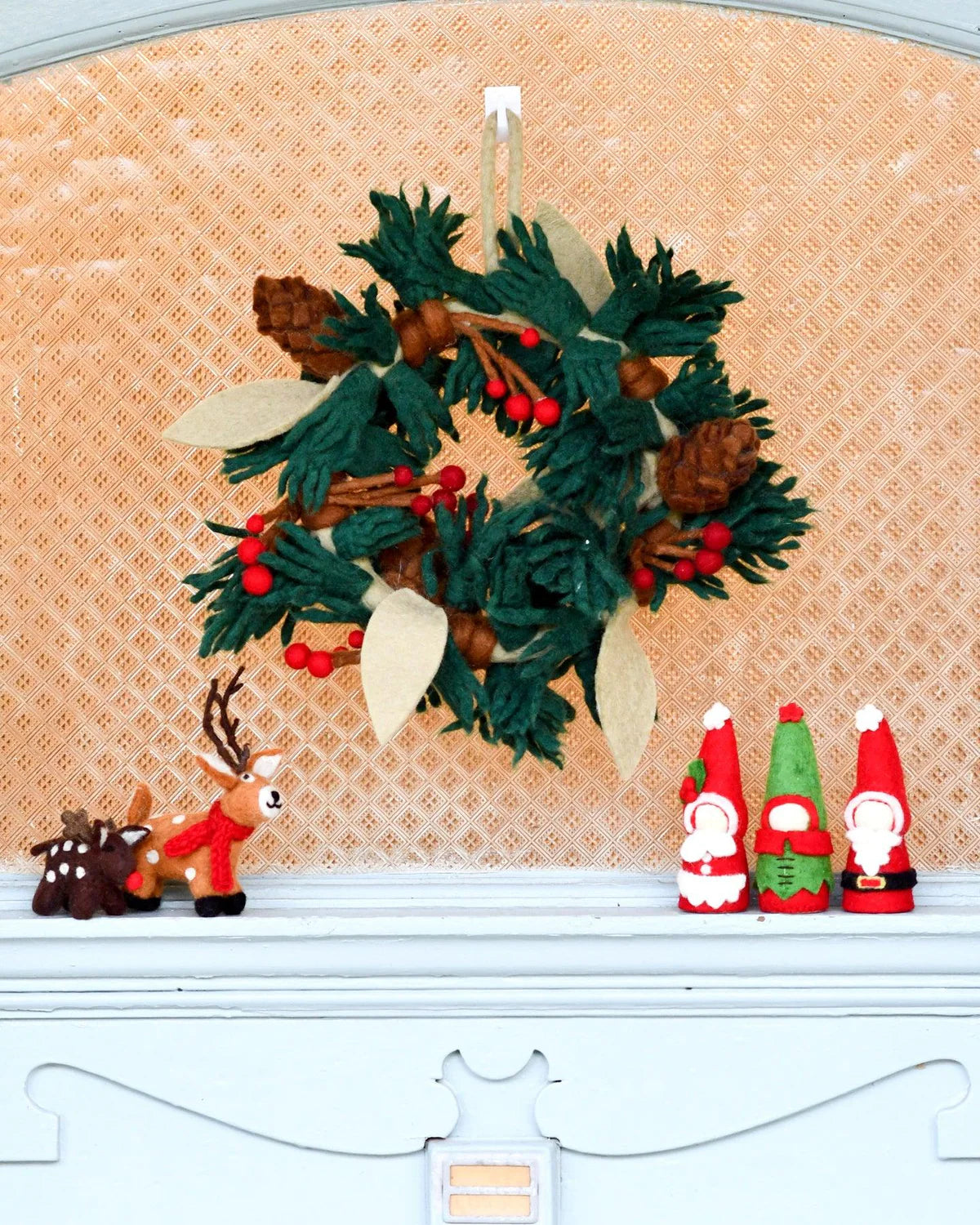 Felt Pine Cones & Holly Wreath