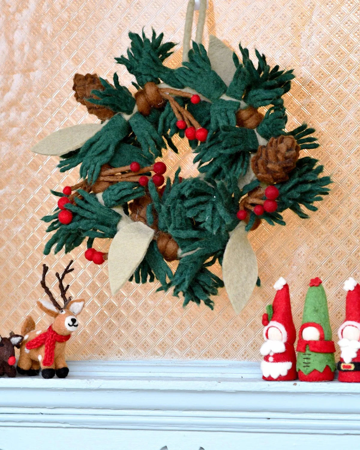 Felt Pine Cones & Holly Wreath