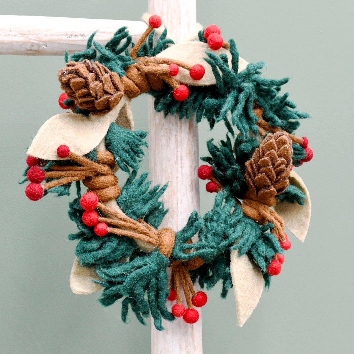 Felt Pine Cones & Holly Wreath