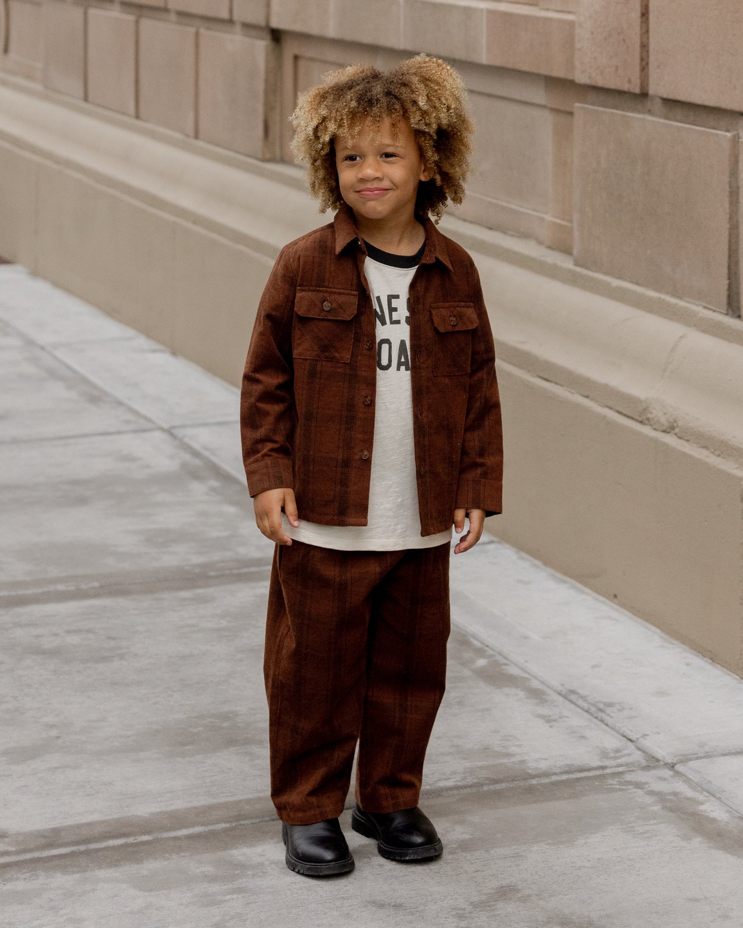 Brown Plaid  Corduroy Baggy Pants