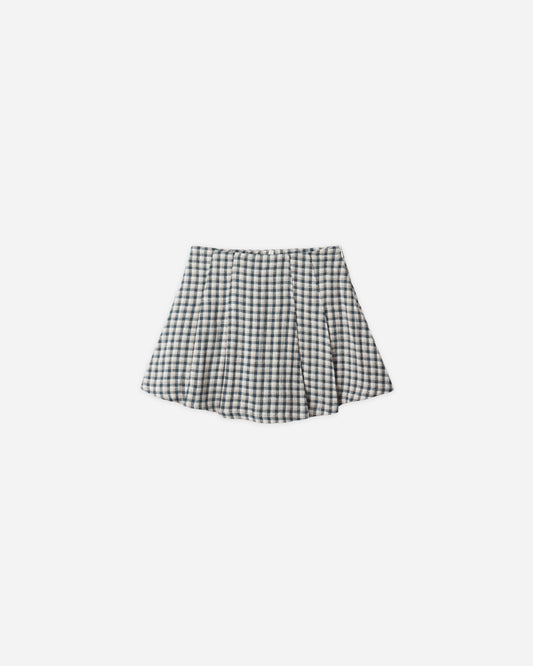 Pleated Navy Check Mini Skirt