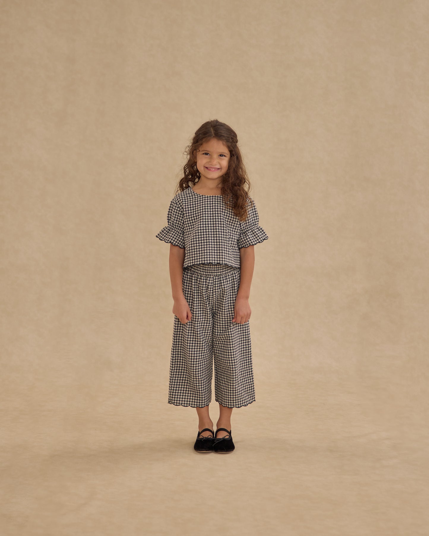 Black Gingham Wide Leg Pants