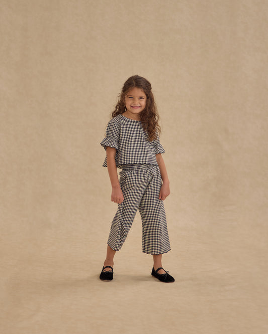Black Gingham Wide Leg Pants