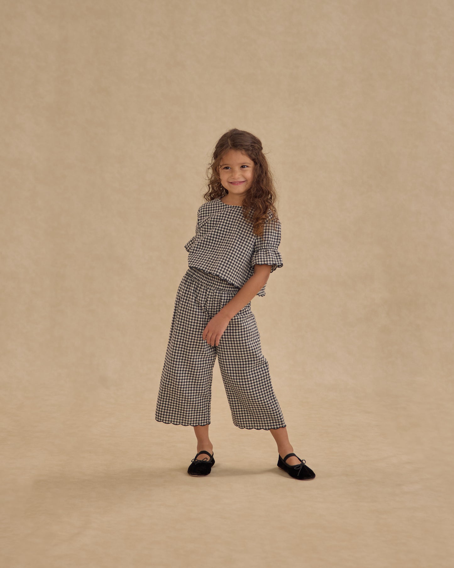 Black Gingham Wide Leg Pants