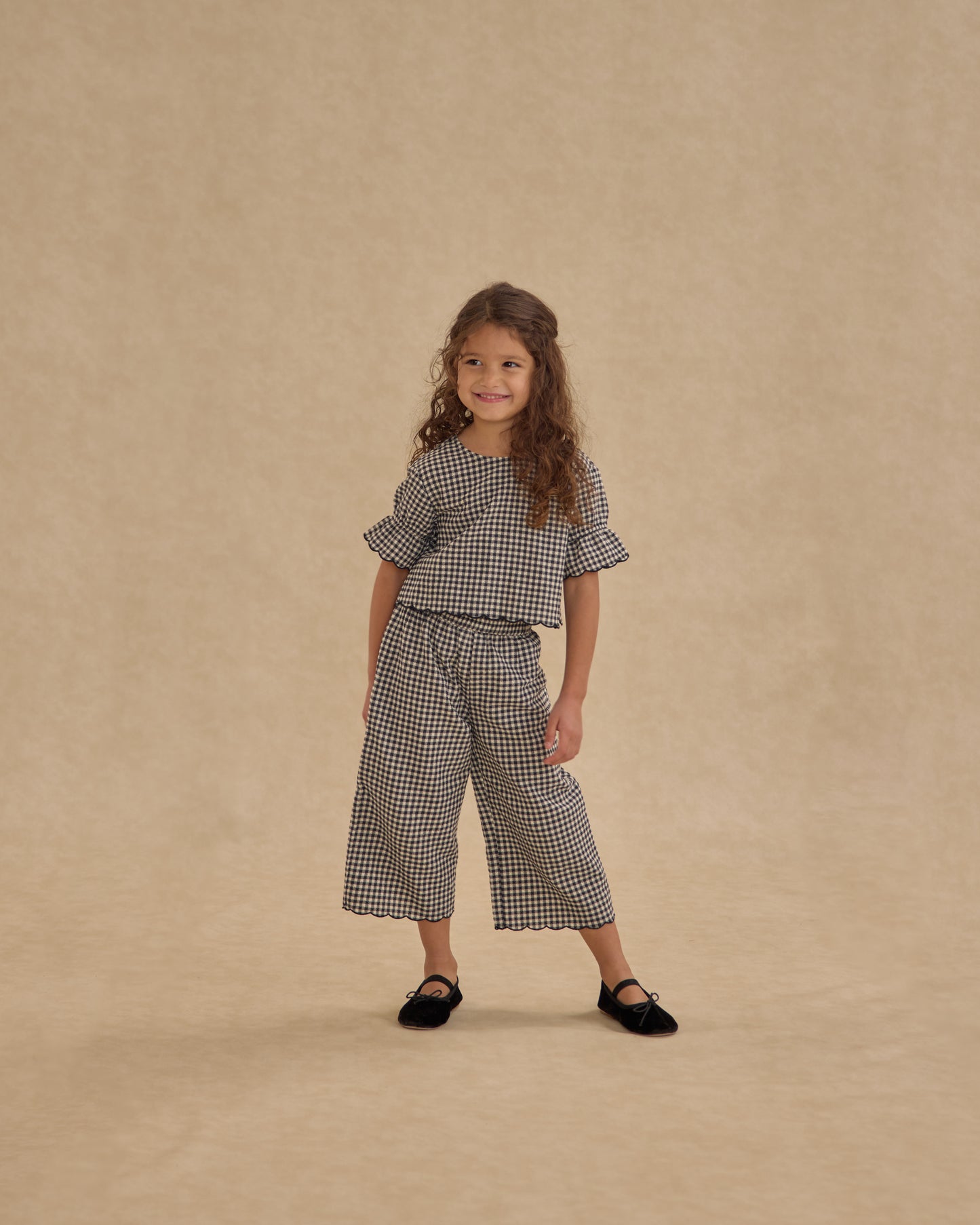 Black Gingham Wide Leg Pants