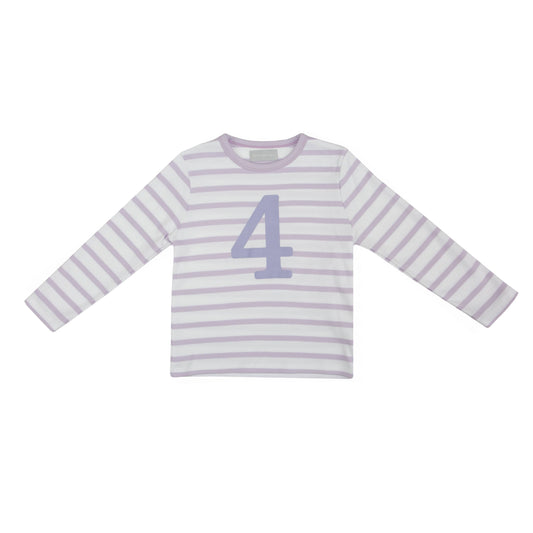 Violet & White Breton Striped Number 4 T Shirt