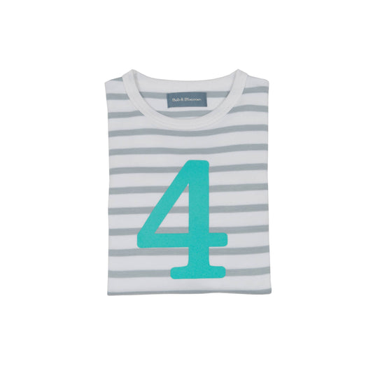 Grey Striped Number 4 T-Shirt - Turquoise