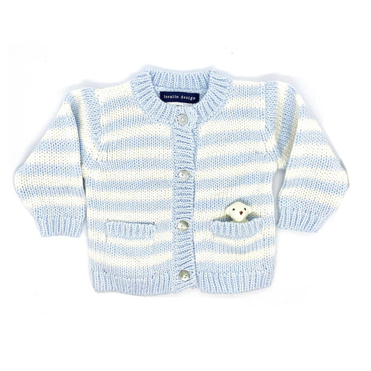 Striped Sky Blue Bear Cardigan