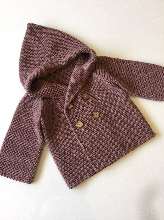 Organic Cotton Hand Knit Hooded Soft Brown Baby Cardigan