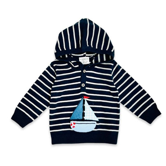 Boat Applique Hooded Knit Pullover