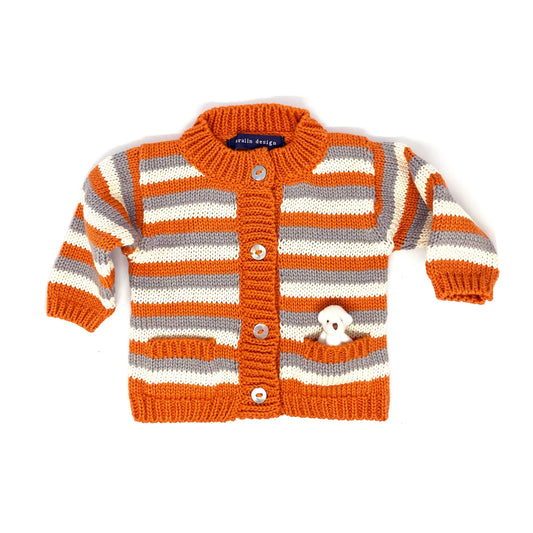 Rust & Grey Striped Bear Cardigan