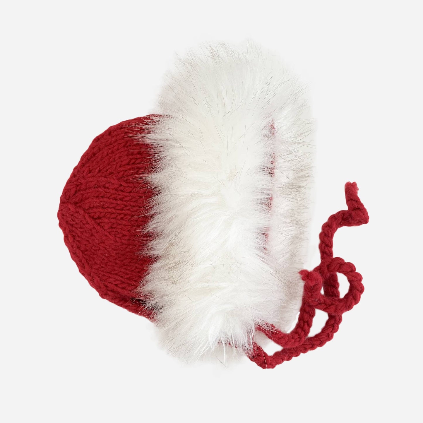 Red Faux Fur Bonnet | Hand Knit Hat