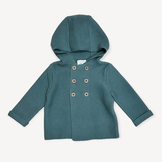 Teal Hooded Double Button Coat