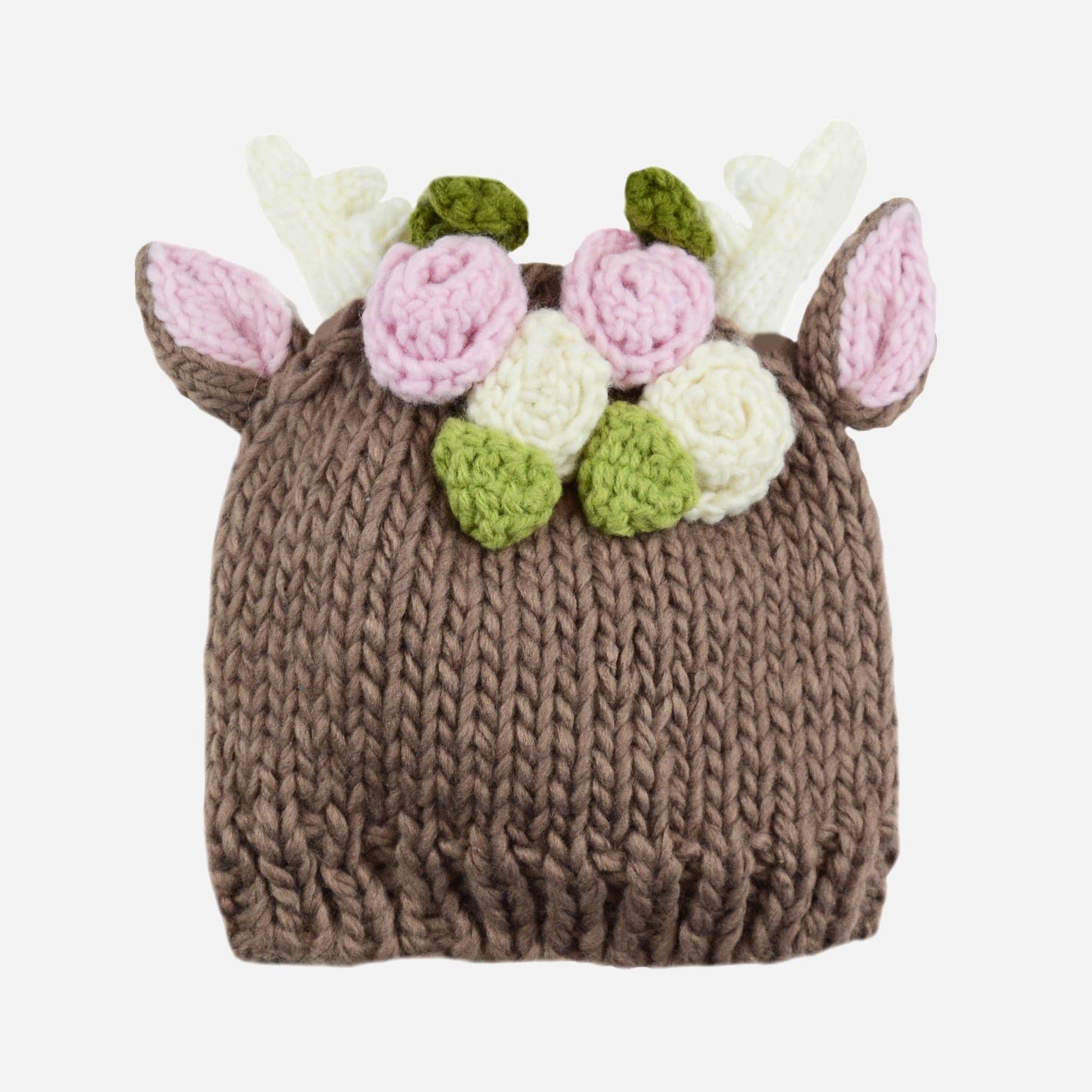 Hartley Deer Tan Flowers | Hand Knit Hat